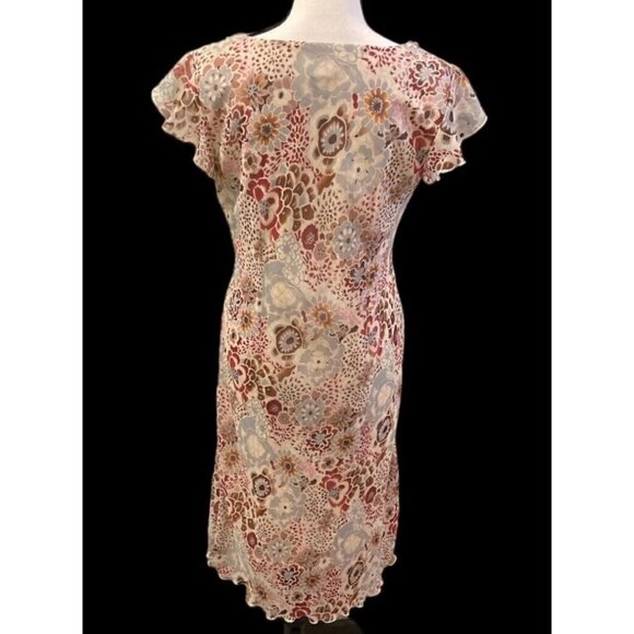 Believe Womens Chiffon Flutter Slip Dress Size 12 Lined Wood Beads Y2k Brown - Picture 10 of 16